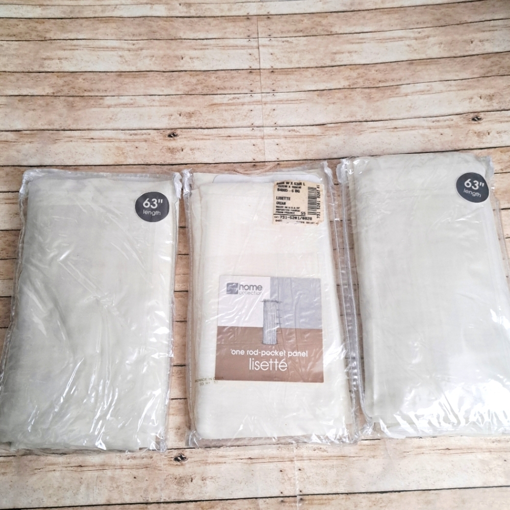 Lot of 3 JCP Home Collections Lisette One-Rod Pocket Panel Cream 60" × 63"